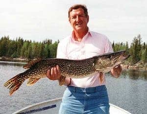 Trophy Northern fishing, 44 inch Master Angler Trophy Northern Pike caught in Manitoba Canada.