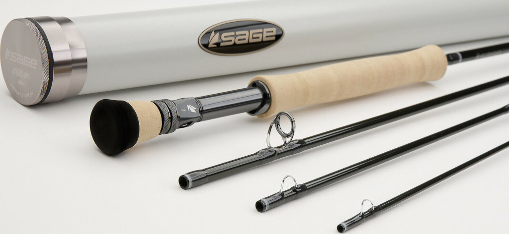Close-up of the Sage R8 Fly-Fishing Rod's sleek design, highlighting its ergonomic grip and polished finish.