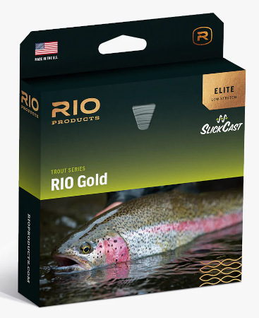 Close-up view of the ELITE RIO GOLD fly fishing line coiled neatly, highlighting its vibrant gold hue and premium texture.